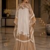 Premium Evening Dress with Lace Cape - Cream & Gold