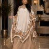 Premium Evening Dress with Lace Cape - Cream & Gold