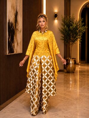 Premium Yellow Gold Kimono & Pants Set