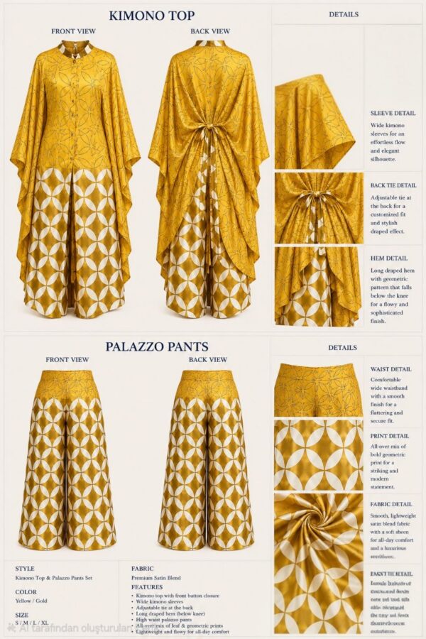 Premium Yellow Gold Kimono & Pants Set
