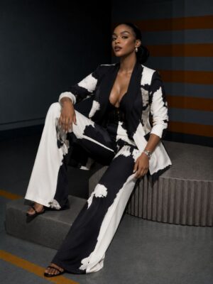 Black & White Color Block Suit Set - Jacket & Pants
