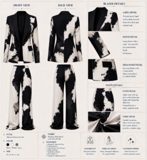 Black & White Color Block Suit Set - Jacket & Pants