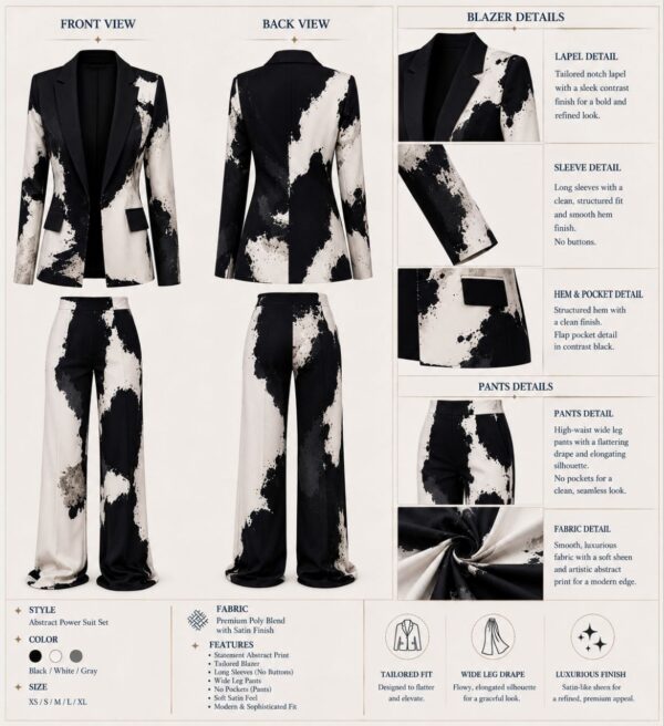Black & White Color Block Suit Set - Jacket & Pants