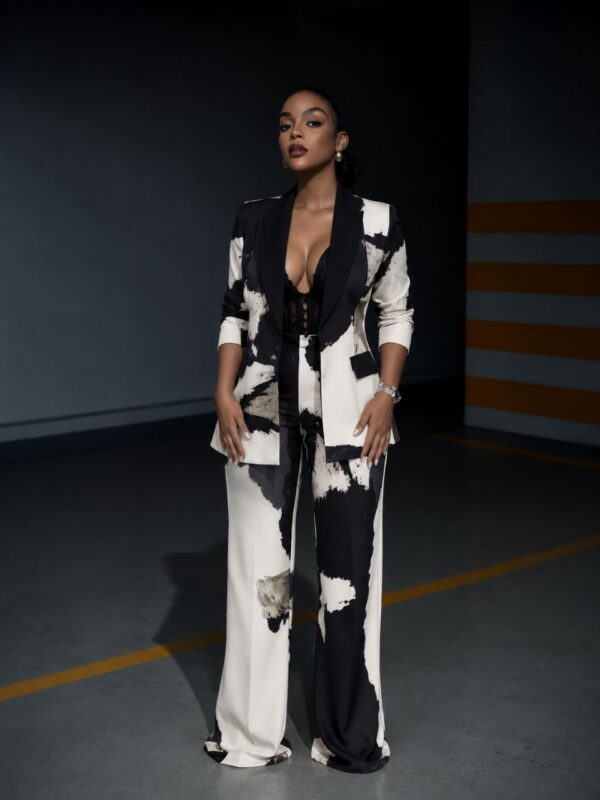 Black & White Color Block Suit Set - Jacket & Pants