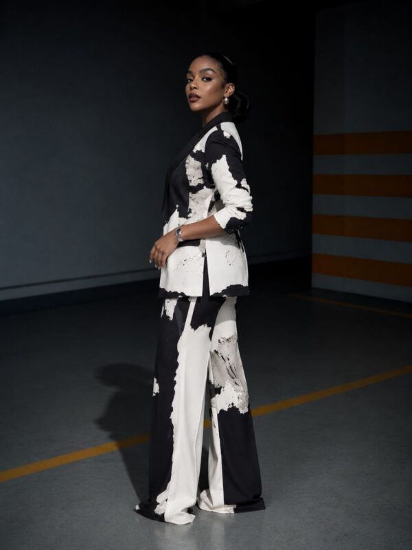 Black & White Color Block Suit Set - Jacket & Pants