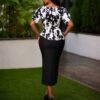 Premium Black & White Floral Peplum Dress - Wholesale