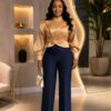 Premium Gold Jacket & Navy Pants Set
