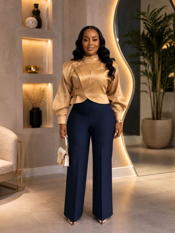 Premium Gold Jacket & Navy Pants Set