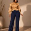 Premium Gold Jacket & Navy Pants Set