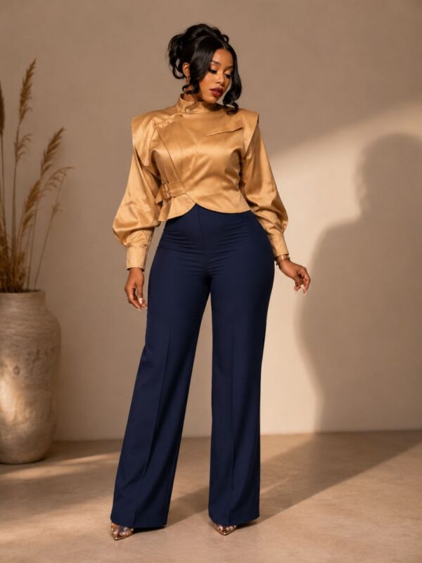 Premium Gold Jacket & Navy Pants Set