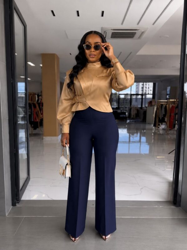Premium Gold Jacket & Navy Pants Set
