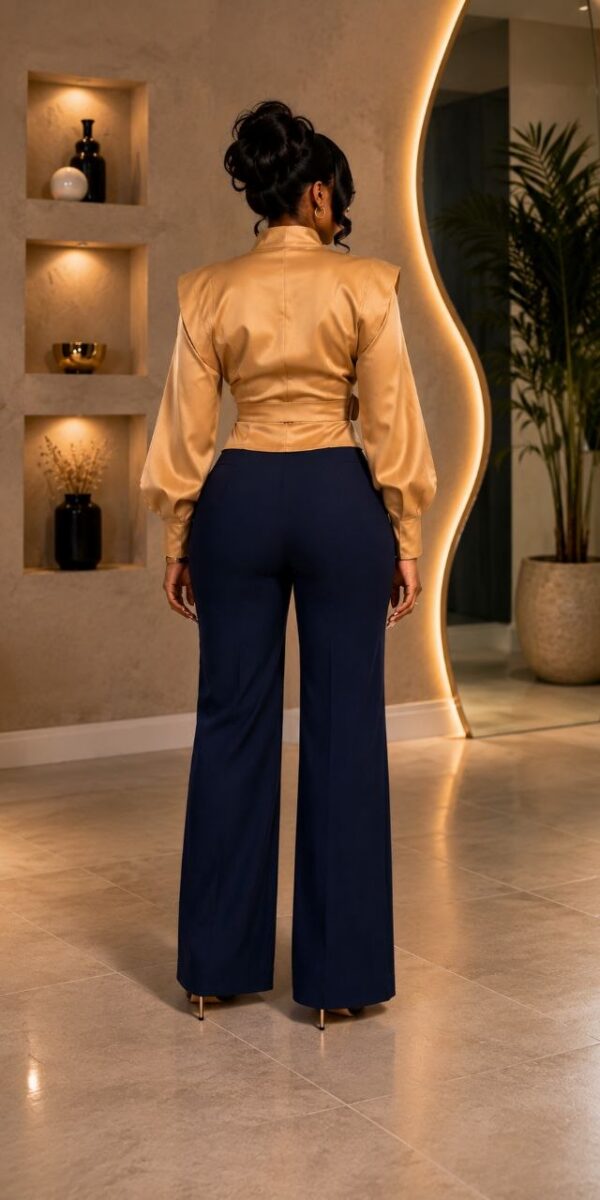 Premium Gold Jacket & Navy Pants Set