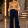 Premium Gold Jacket & Navy Pants Set