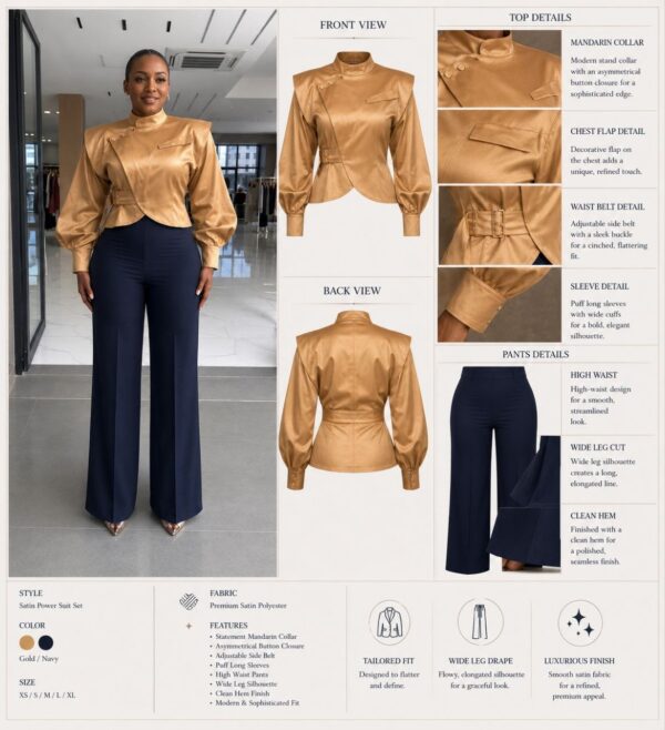 Premium Gold Jacket & Navy Pants Set