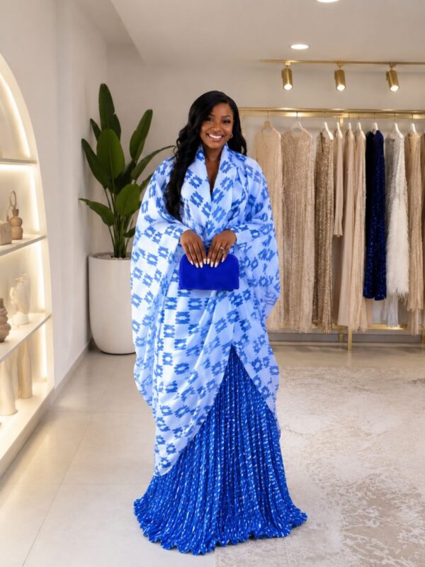 Premium Blue Kimono Skirt Set - Wholesale Fashion