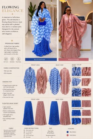 Premium Blue Kimono Skirt Set - Wholesale Fashion