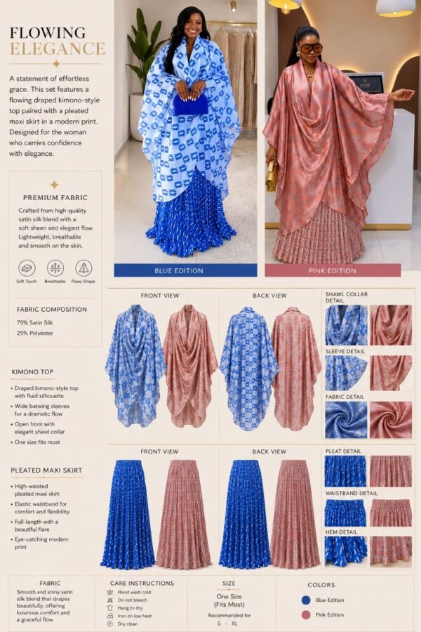 Premium Blue Kimono Skirt Set - Wholesale Fashion