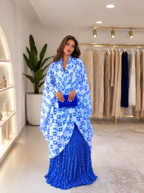 Premium Blue Kimono Skirt Set - Wholesale Fashion