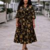 Black & Gold Floral Evening Dress