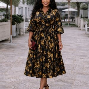 Black & Gold Floral Evening Dress