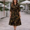 Black & Gold Floral Evening Dress