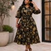 Black & Gold Floral Evening Dress