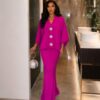 Premium White Crepe Evening Dress with Cape Overlay