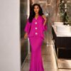 Premium White Crepe Evening Dress with Cape Overlay