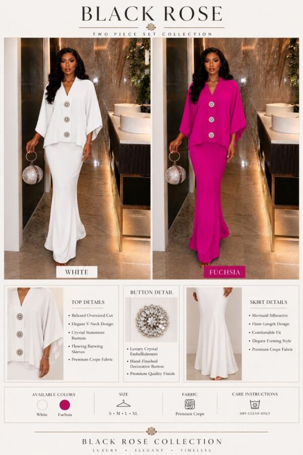 Premium White Crepe Evening Dress with Cape Overlay