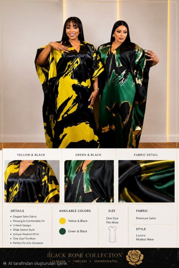 Premium Evening Dress - Yellow & Black Geometric Pattern