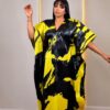 Premium Evening Dress - Yellow & Black Geometric Pattern