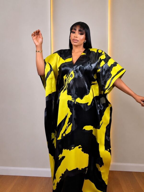 Premium Evening Dress - Yellow & Black Geometric Pattern