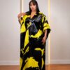 Premium Evening Dress - Yellow & Black Geometric Pattern