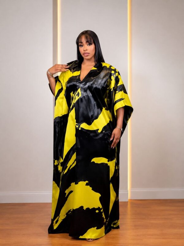 Premium Evening Dress - Yellow & Black Geometric Pattern