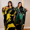 Premium Evening Dress - Yellow & Black Geometric Pattern