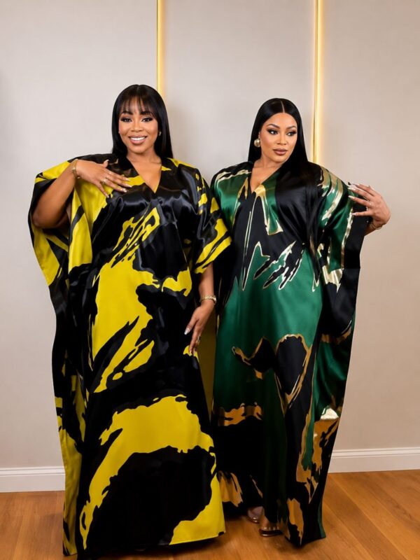 Premium Evening Dress - Yellow & Black Geometric Pattern