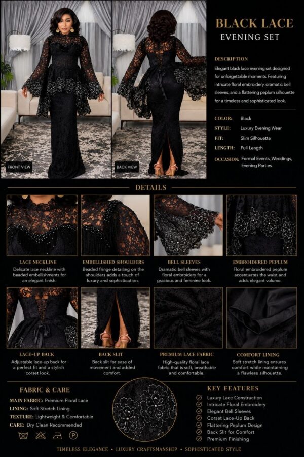 Premium Black Lace Evening Dress