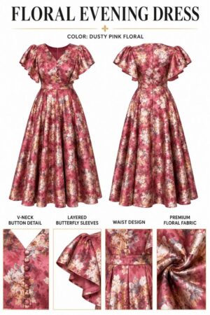 Evening Dress - Dusty Rose Gold Jacquard