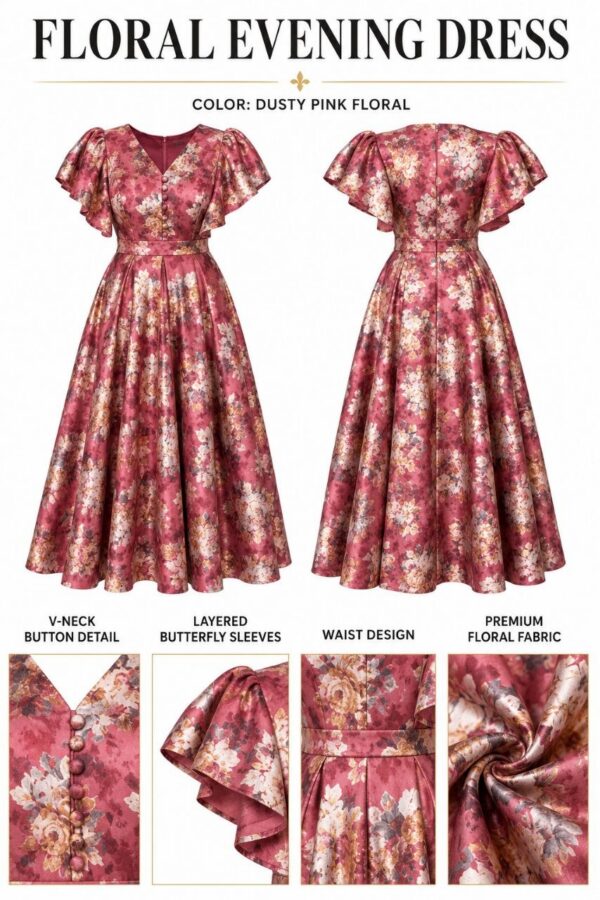 Evening Dress - Dusty Rose Gold Jacquard