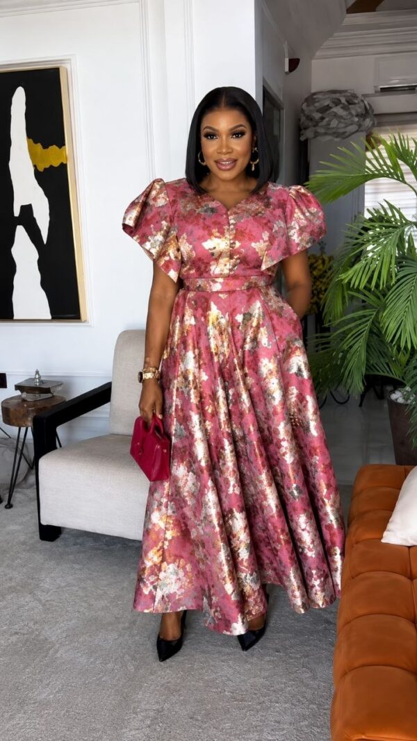 Evening Dress - Dusty Rose Gold Jacquard