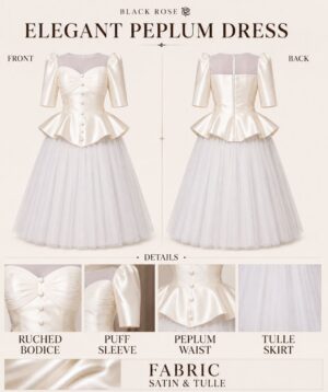Elegant Peplum Evening Dress - White Satin Tulle