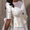 Elegant Peplum Evening Dress - White Satin Tulle