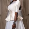 Elegant Peplum Evening Dress - White Satin Tulle