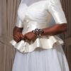 Elegant Peplum Evening Dress - White Satin Tulle