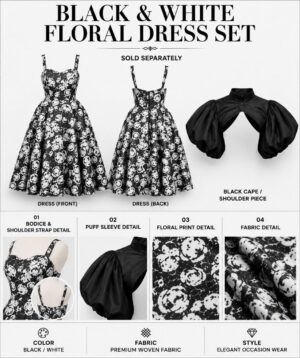 Premium Black & White Floral Dress - Wholesale Fashion