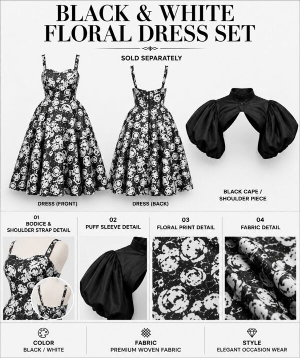 Premium Black & White Floral Dress - Wholesale Fashion