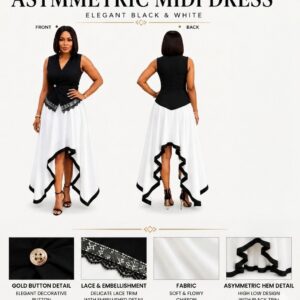 Asymmetric Midi Dress Black & White
