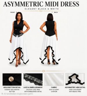 Asymmetric Midi Dress Black & White