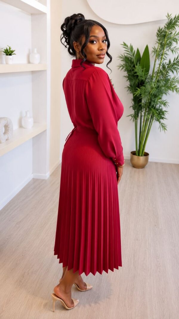 Premium Red Pleated Shirt Dress - Wholesale