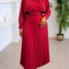 Premium Red Pleated Shirt Dress - Wholesale
